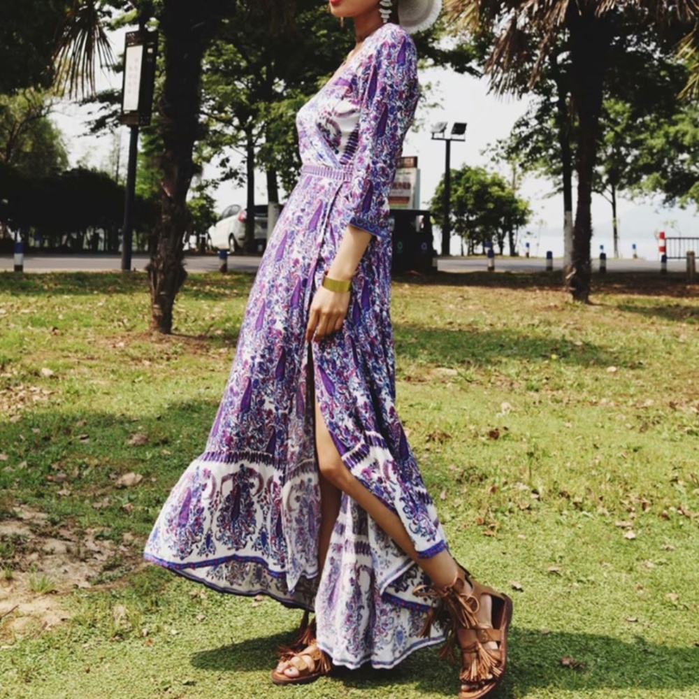 NEW Wild Magnolia Wrap Floral Boho Gown Dress - Picture 2 of 5